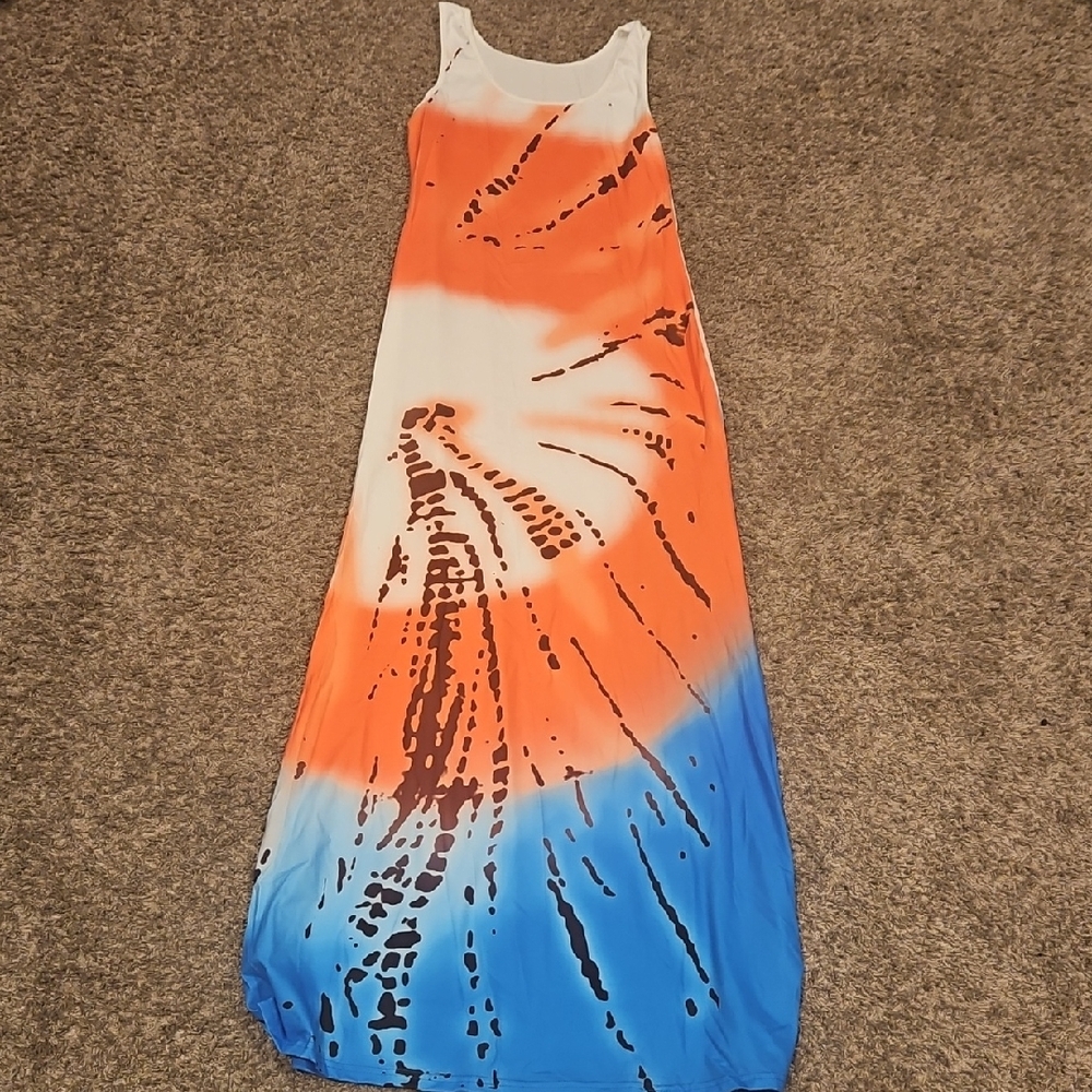 Vibrant Orange and Blue Maxi Dress